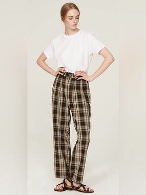 Pamela Love x RTR High-Waist Black and Tan Plaid Trousers